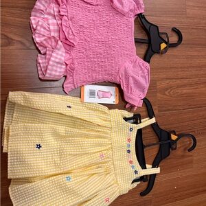 Pink short set and yellow dress w/ diaper cover